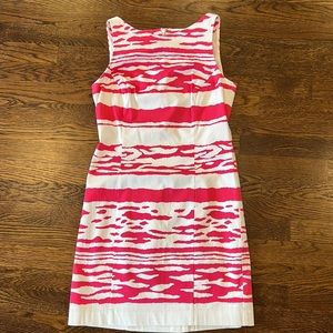Ann Taylor sleeveless shift dress. Pink and white. Size 4.